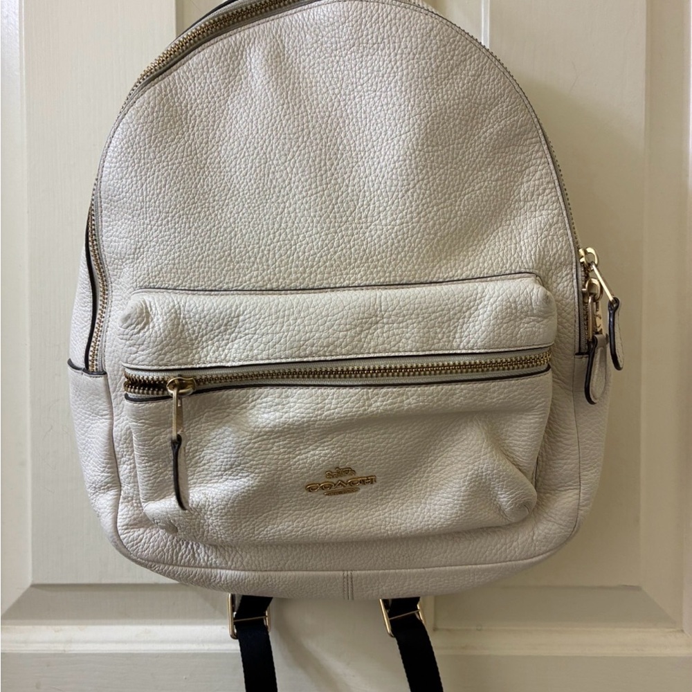 Coach White Pebbled Leather Backpack with Gold Hardware